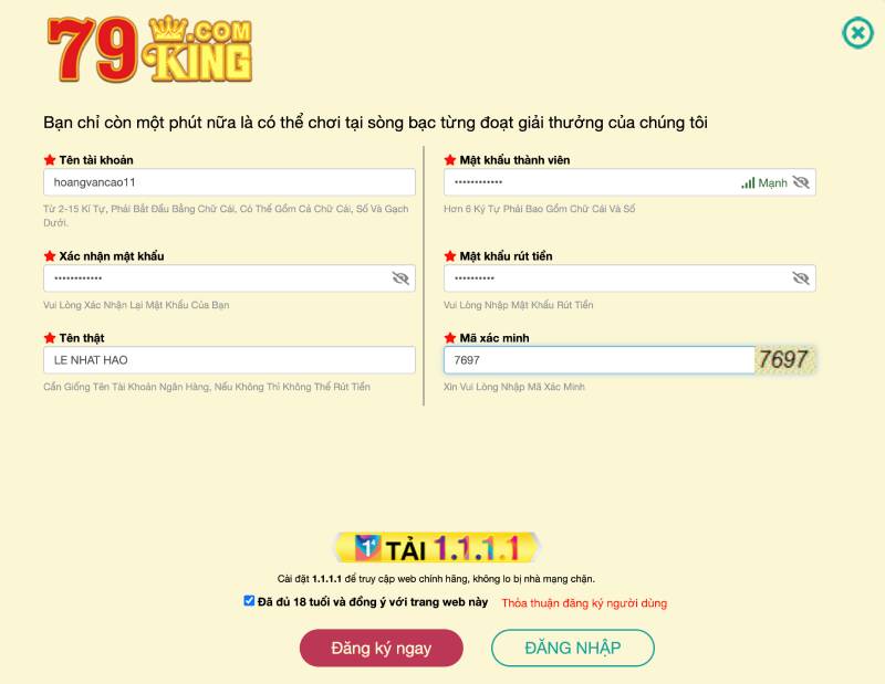Điền đầy đủ thông tin cá nhân