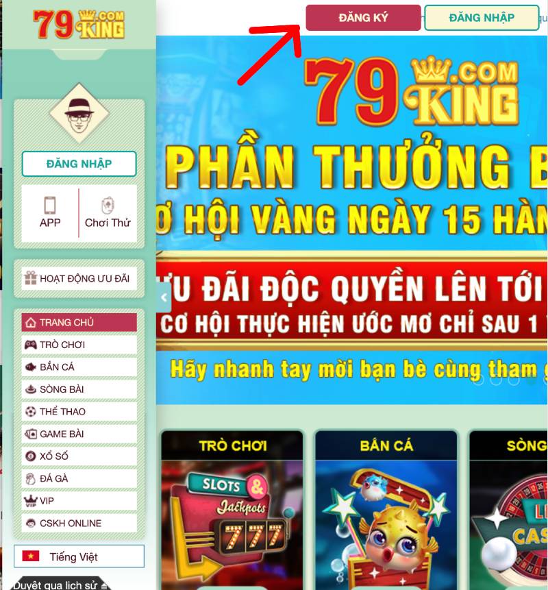 Nhắn nút đăng ký khi vào giao diện